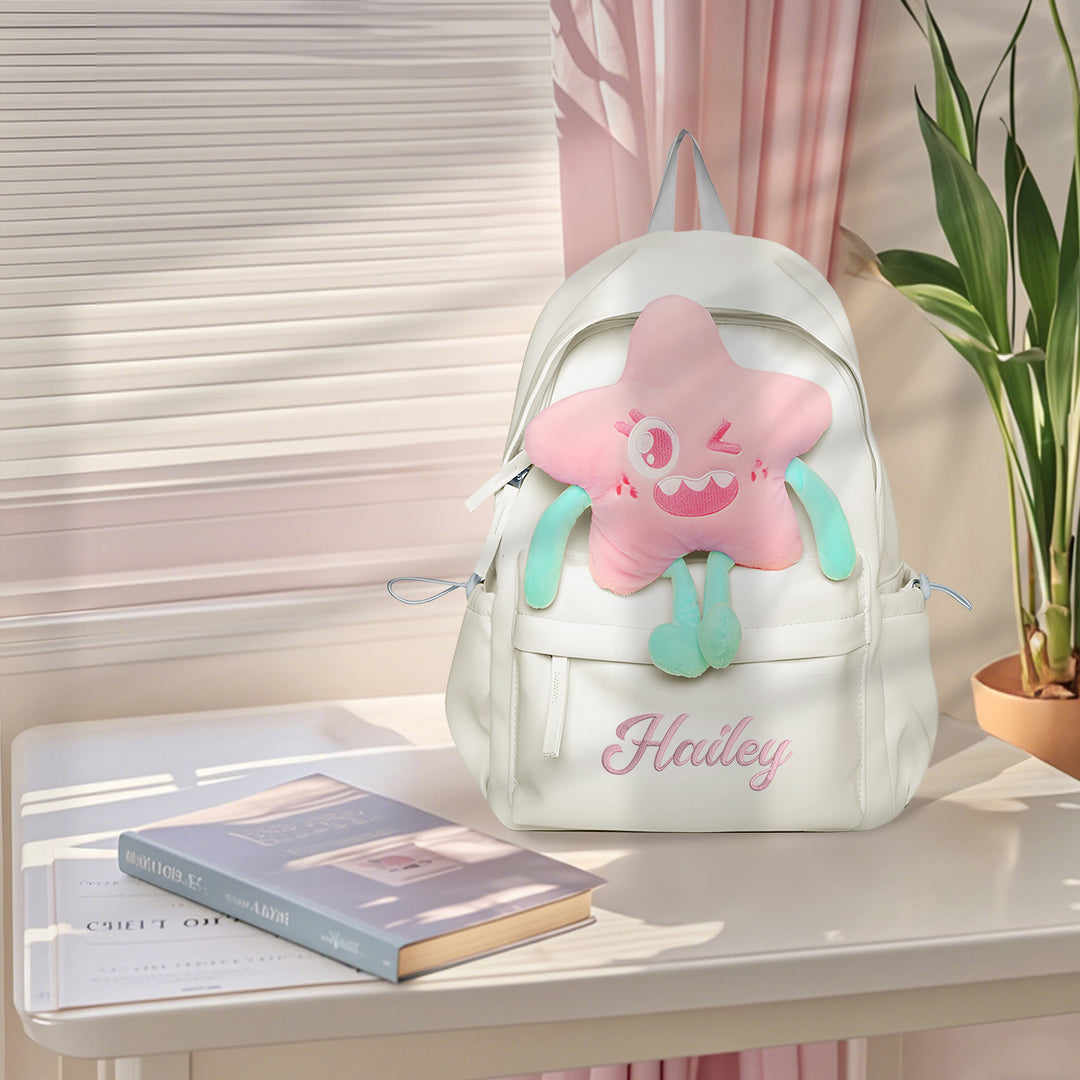 Sac à dos Enfant avec étoile Peluche, Personnalisable avec 1 Prénom et Choix de Couleur du Nom