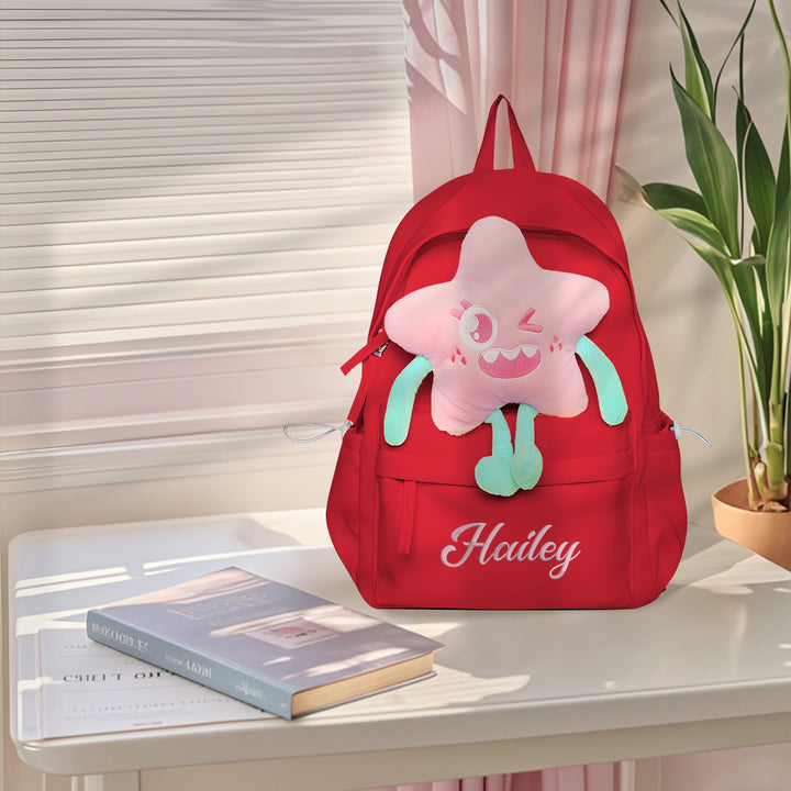 Sac à dos Enfant avec étoile Peluche, Personnalisable avec 1 Prénom et Choix de Couleur du Nom
