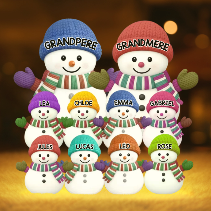 Boîte lumineuse personnalisée en forme de bonhomme de neige – Une famille de bonhommes de neige pleine de joie