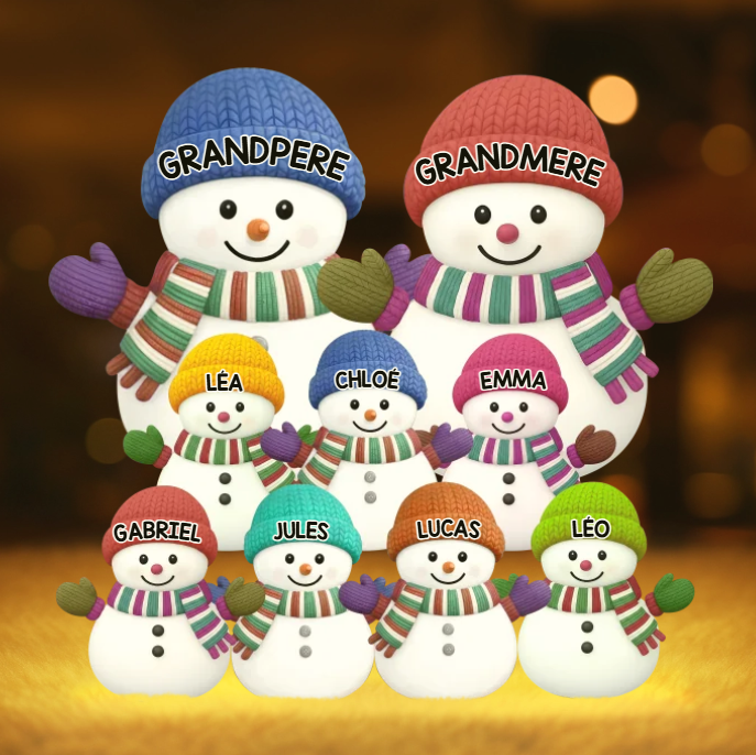 Boîte lumineuse personnalisée en forme de bonhomme de neige – Une famille de bonhommes de neige pleine de joie