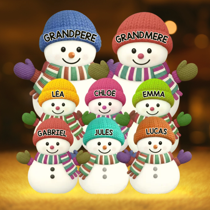 Boîte lumineuse personnalisée en forme de bonhomme de neige – Une famille de bonhommes de neige pleine de joie