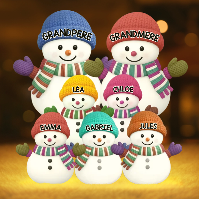 Boîte lumineuse personnalisée en forme de bonhomme de neige – Une famille de bonhommes de neige pleine de joie