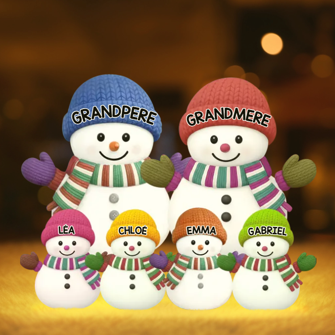 Boîte lumineuse personnalisée en forme de bonhomme de neige – Une famille de bonhommes de neige pleine de joie