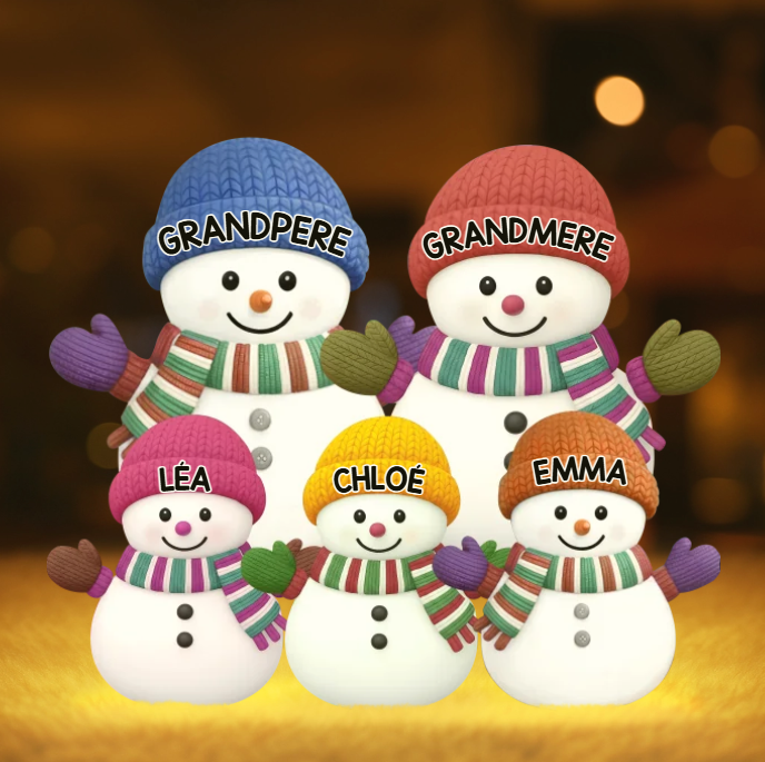 Boîte lumineuse personnalisée en forme de bonhomme de neige – Une famille de bonhommes de neige pleine de joie