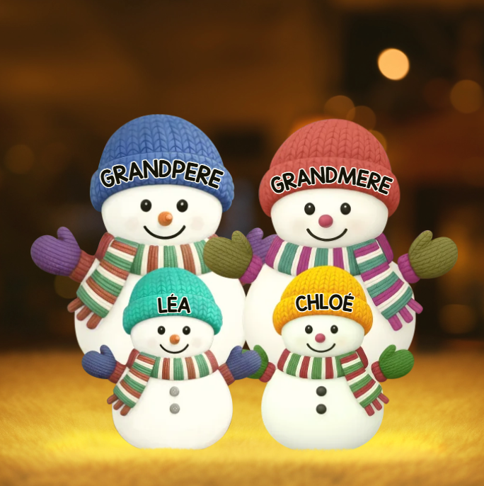 Boîte lumineuse personnalisée en forme de bonhomme de neige – Une famille de bonhommes de neige pleine de joie