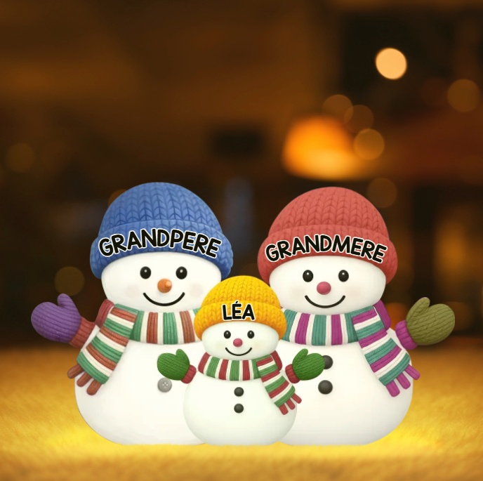 Boîte lumineuse personnalisée en forme de bonhomme de neige – Une famille de bonhommes de neige pleine de joie