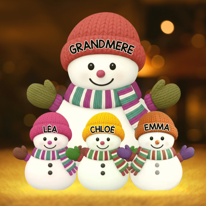 Boîte lumineuse personnalisée en forme de bonhomme de neige – Une famille de bonhommes de neige pleine de joie