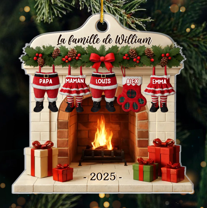 Décoration de Noël personnalisée en acrylique avec noms de famille et choix de vêtements