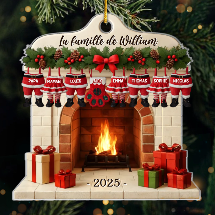 Décoration de Noël personnalisée en acrylique avec noms de famille et choix de vêtements