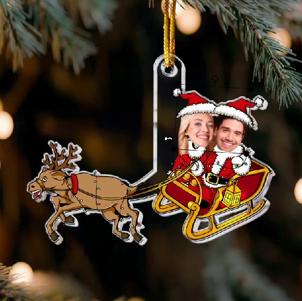 Couple d'elfes rigolos - Ornement photo personnalisé en acrylique