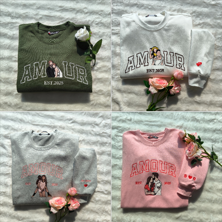 Sweat-shirt AMOUR avec portrait brodé personnalisé