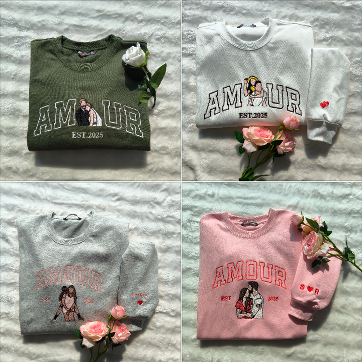 Sweat-shirt AMOUR avec portrait brodé personnalisé