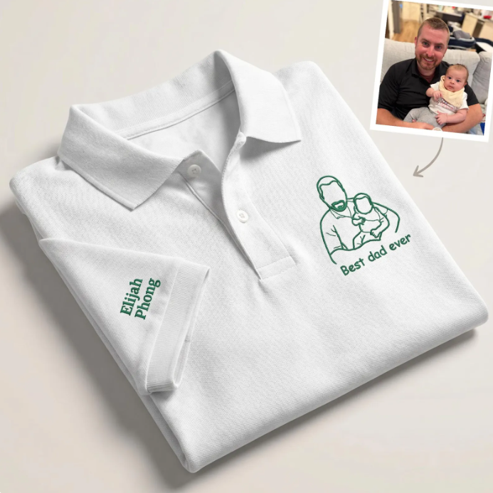 Polo brodé avec la silhouette de papa – Cadeau pour la fête des Pères