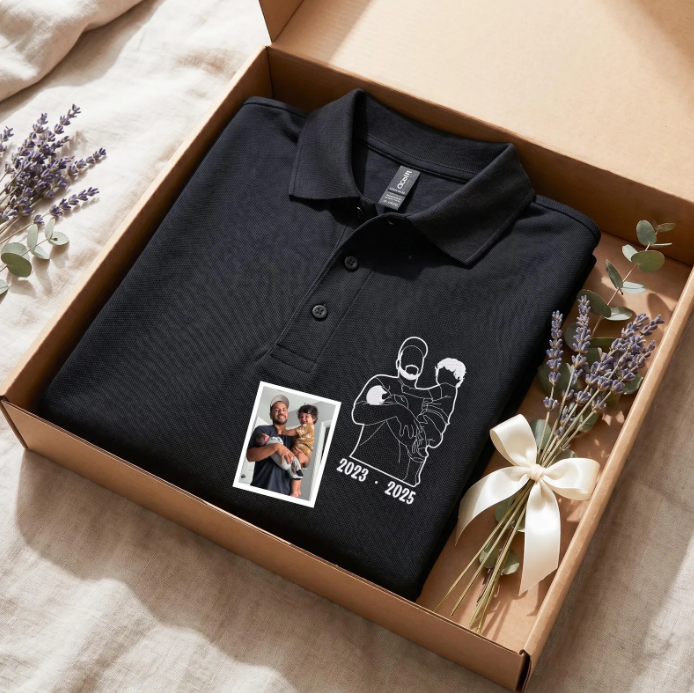 Polo brodé avec la silhouette de papa – Cadeau pour la fête des Pères