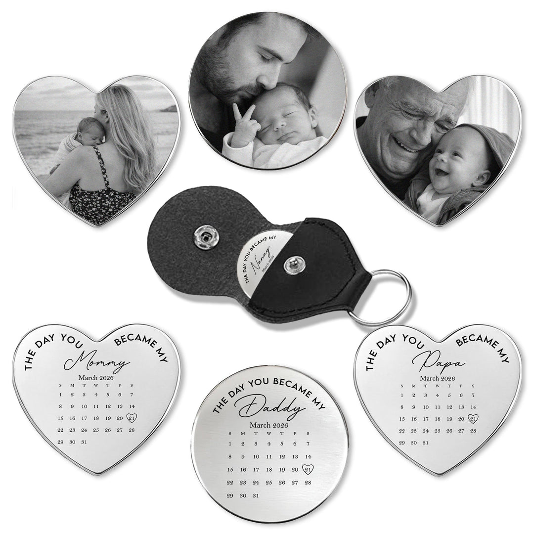 Le jour où tu es devenu mon papa, pochette photo personnalisée en cuir
