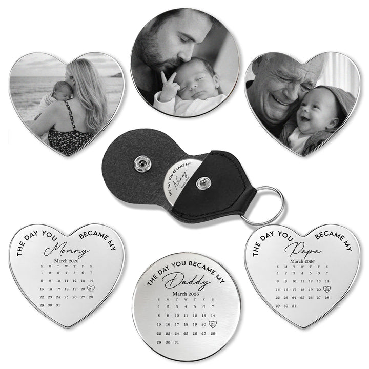 Le jour où tu es devenu mon papa, pochette photo personnalisée en cuir