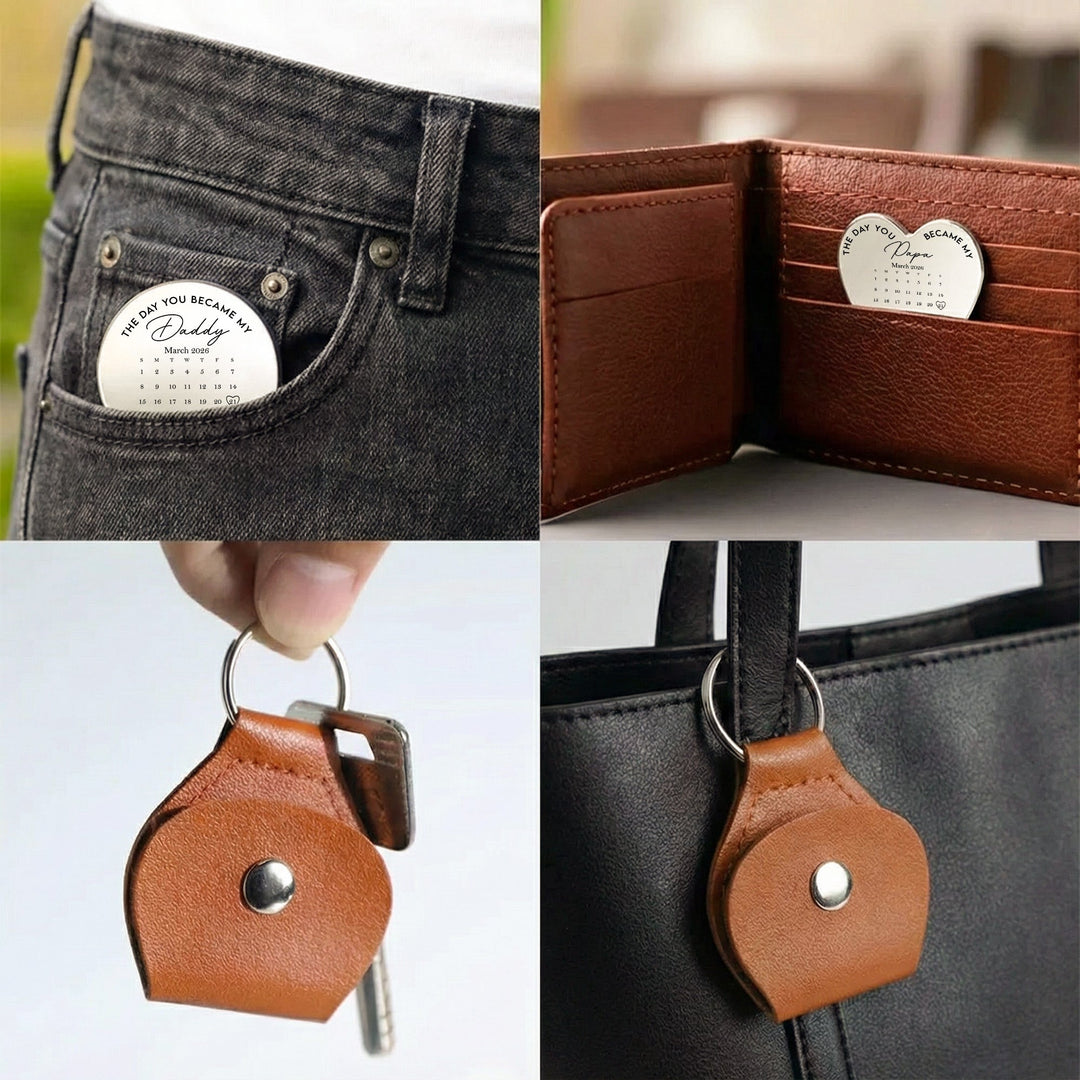 Le jour où tu es devenu mon papa, pochette photo personnalisée en cuir