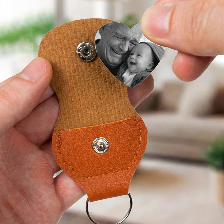 Le jour où tu es devenu mon papa, pochette photo personnalisée en cuir