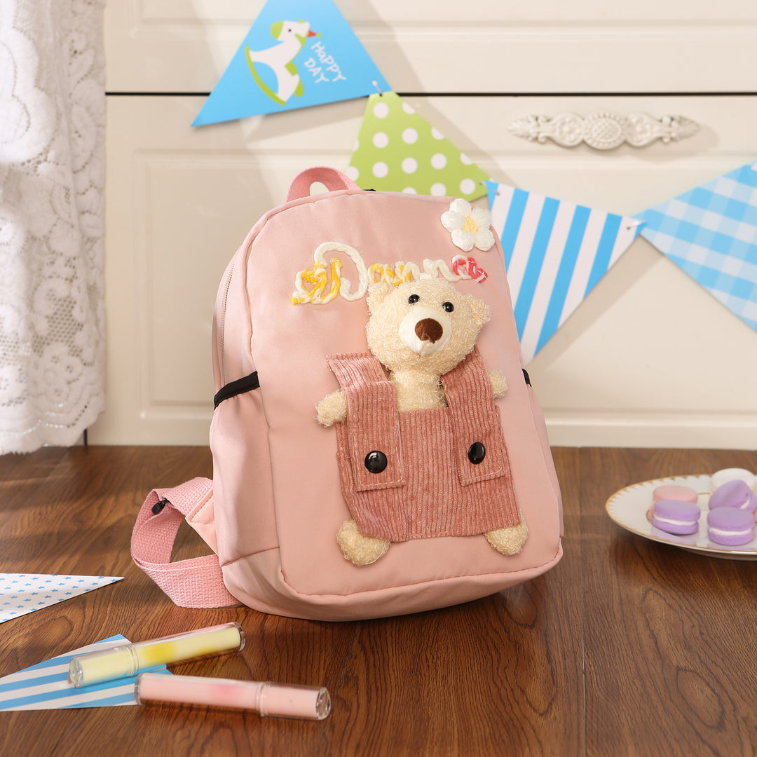 Sac à Dos Peluche Ourson Personnalisable avec Prénom et Couleurs au choix | Cadeau Rentrée Scolaire pour Enfant