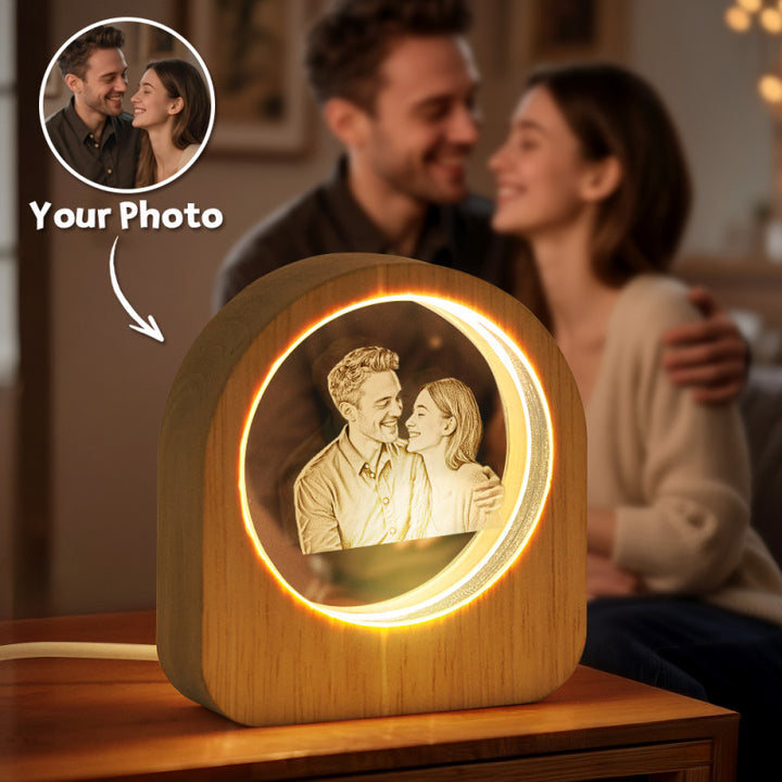 Portrait photo 3D personnalisé en cristal LED, cadeau pour un être cher