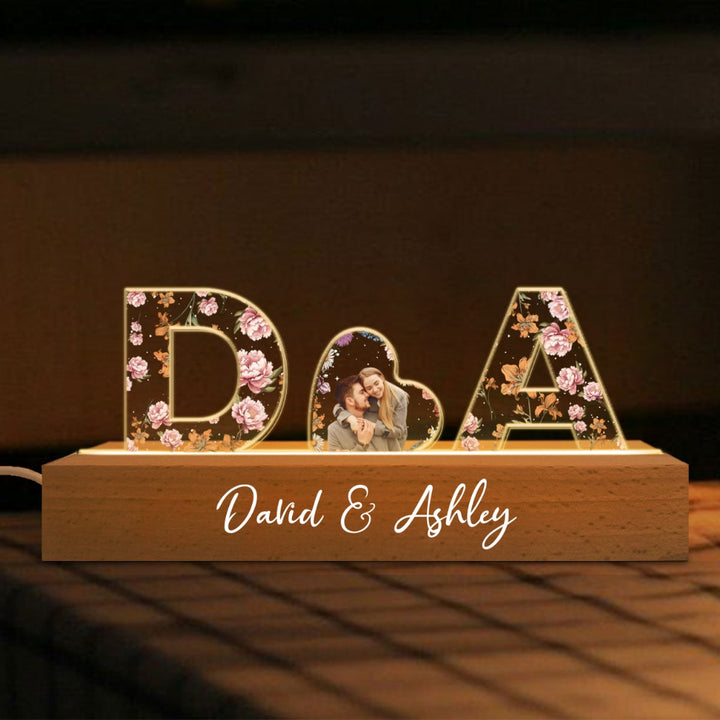 Veilleuse LED personnalisée avec impression florale et mois de naissance pour couple