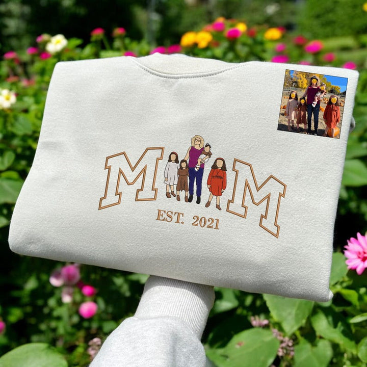 MAM Sweat à capuche personnalisé brodé avec portrait de maman et d'enfants