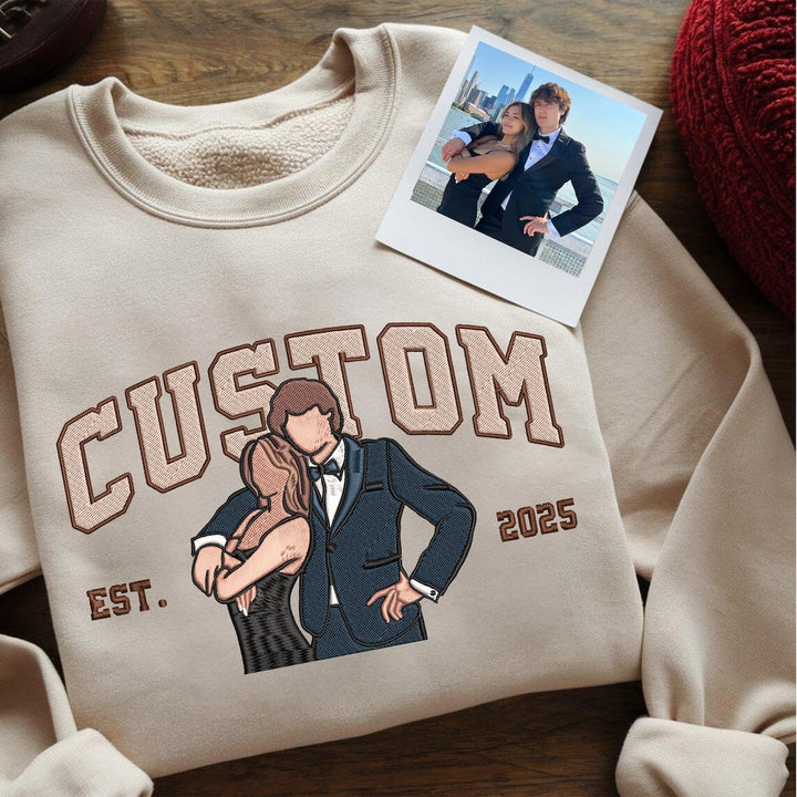 Sweatshirts assortis pour couples  avec photo brodée personnalisée