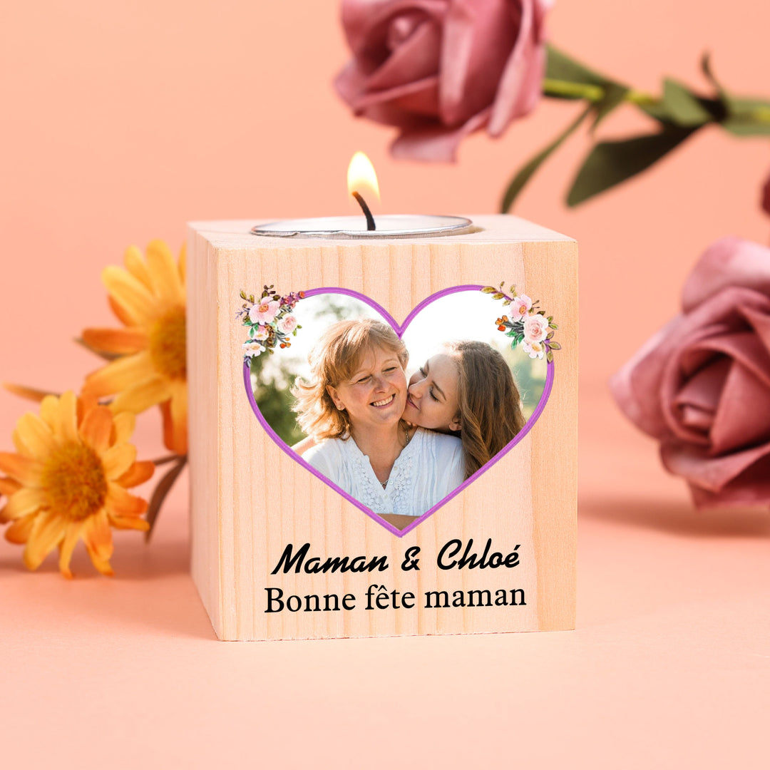 À ma Maman - Bougeoirs en Bois sans bougie 2 Textes Personnalisé avec photo