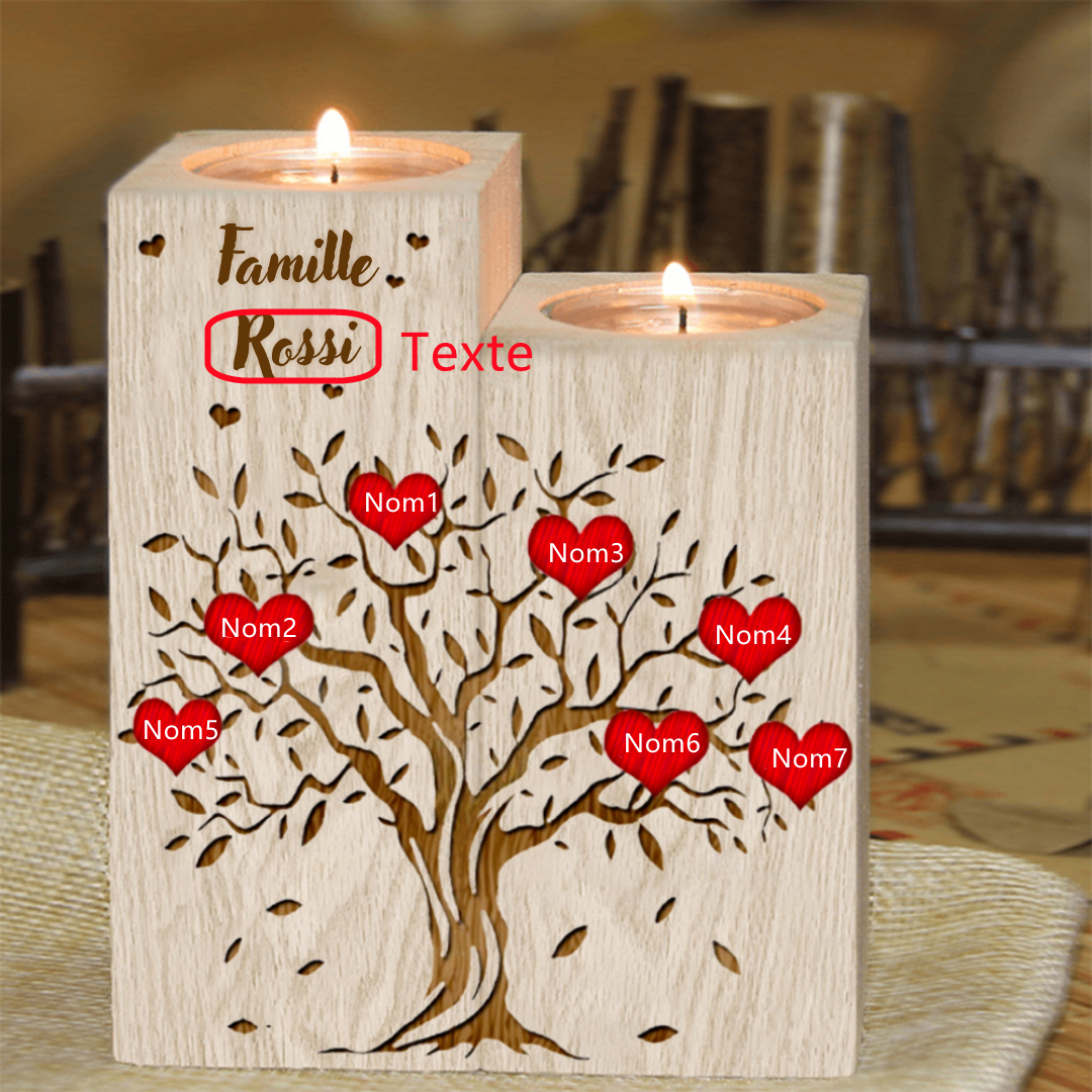 À Famille - Bougeoirs en Bois sans bougie Arbre de vie Arbre généalogique Prénoms Personnalisé avec texte