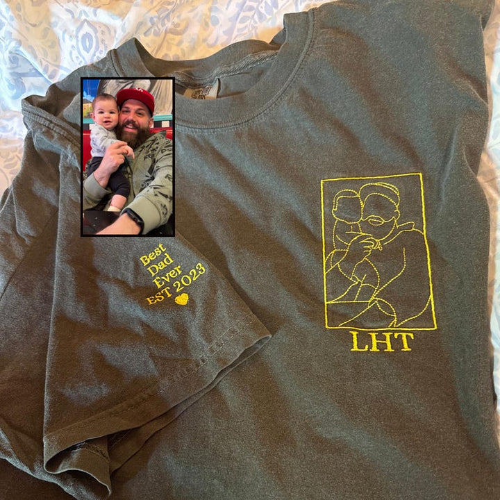 T-shirt Photo Brodé Personnalisé - Un Cadeau Unique pour Papa