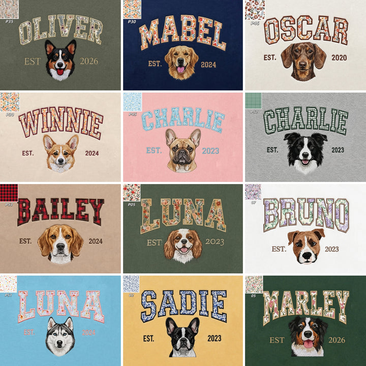 T-shirt ou sweat-shirt personnalisé avec portrait d'animal et broderie en appliqué floral