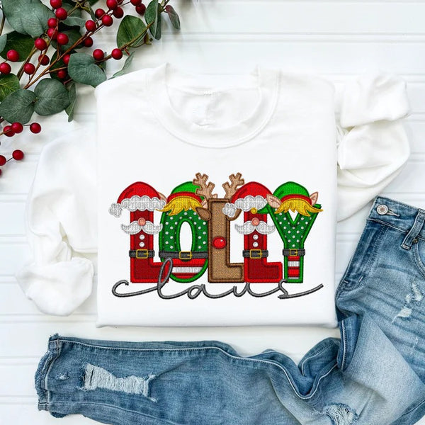 Sweat-shirt de Noël personnalisé « Maman Claus » pour la famille, avec nom Stnta sur la manche.