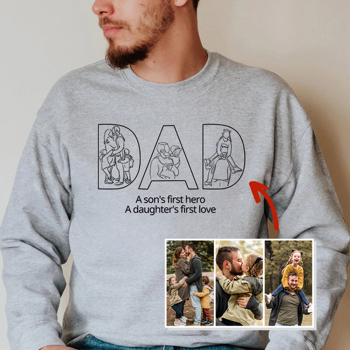 Sweat-shirt personnalisé avec broderie de silhouette photo pour papa – Cadeau personnalisé pour papa