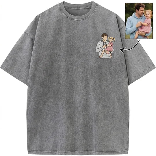 Sweat-shirt, sweat à capuche et T-shirt personnalisés et brodés avec portrait de papa — Effet délavé