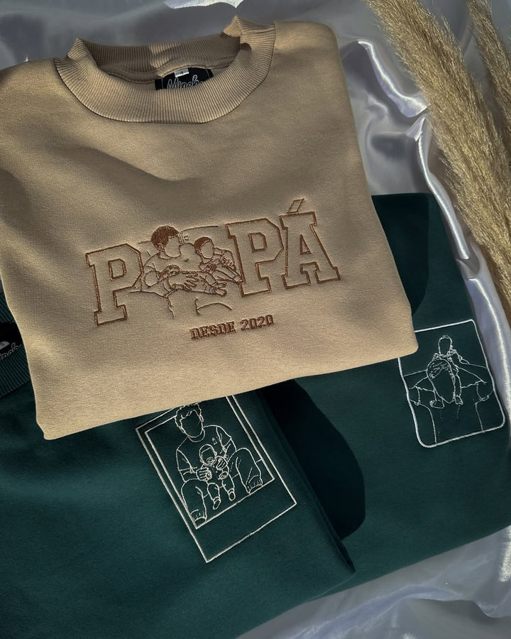 Sweat-shirt personnalisé Papa, Papi avec portrait, cadeau brodé à partir d'une photo
