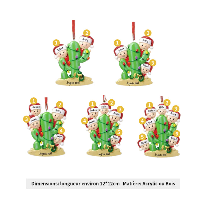 Ornements de Noël Cactus 2-6 Prénoms Personnalisés avec Texte
