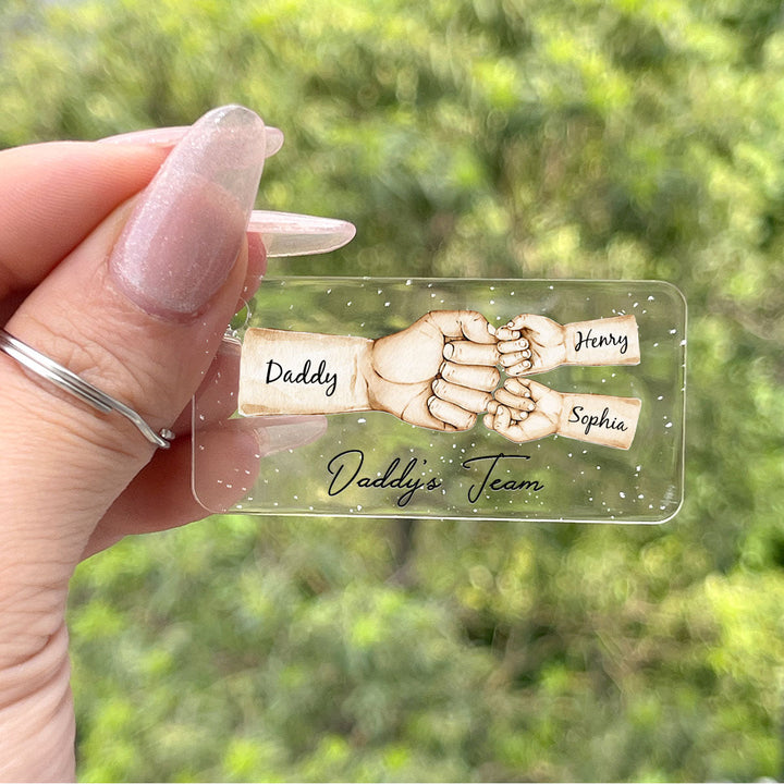 Porte-clés acrylique personnalisé Daddy's Team Fist Bump
