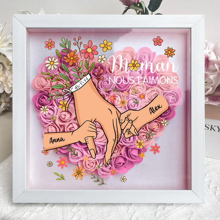 Boîte à fleurs personnalisée en forme de cœur pour maman, boîte à roses avec prénoms d'enfants