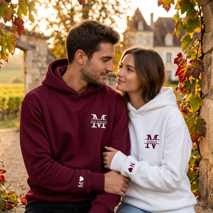 Sweat-shirts de Couple Personnalisés avec Initiales & Mots Doux | "Toujours & Pour Toujours" – Cadeau Romantique Saint-Valentin & Anniversaire