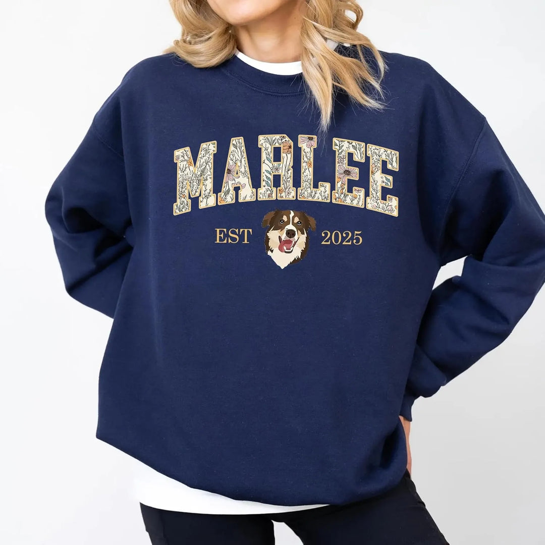T-shirt ou sweat-shirt personnalisé avec portrait d'animal et broderie en appliqué floral