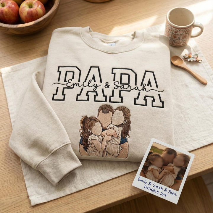 Sweat-shirt personnalisé Papa/Maman avec portrait et les noms des enfants