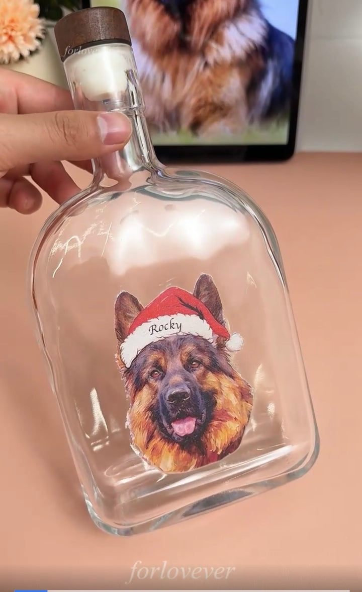 Portrait d'animal de compagnie personnalisé, style peinture à l'huile de Noël, bouteille de whisky