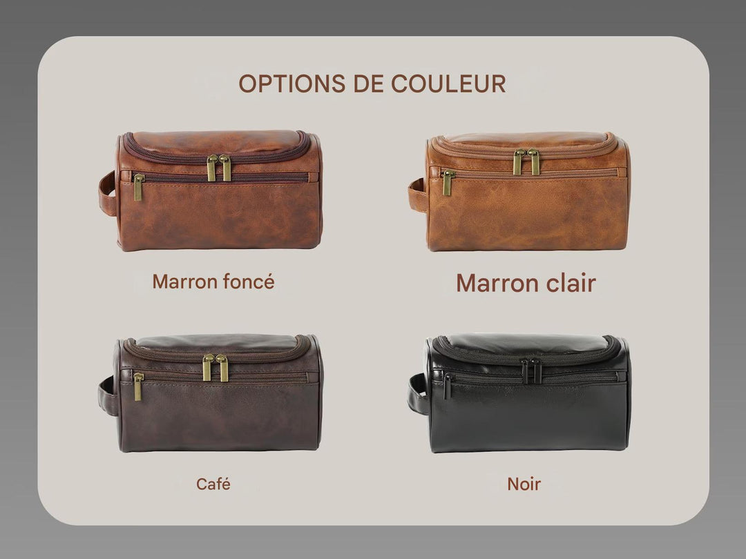 Portrait Personnalisé - Trousse de Toilette Homme en Cuir, Cadeau Unique pour Père