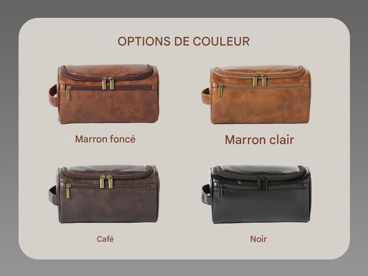 Portrait Personnalisé - Trousse de Toilette Homme en Cuir, Cadeau Unique pour Père