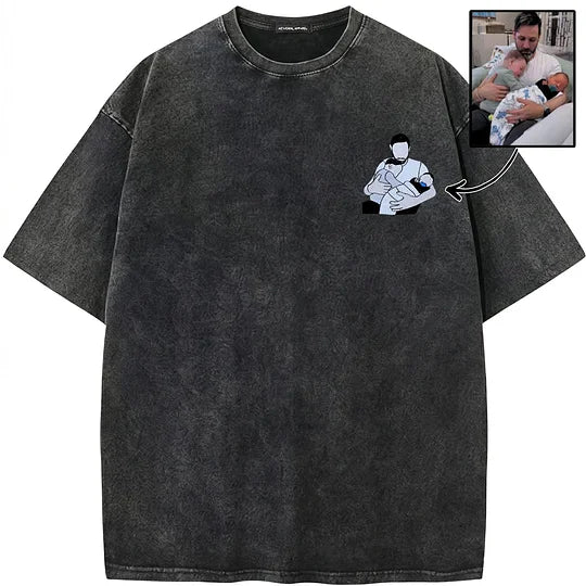 Sweat-shirt, sweat à capuche et T-shirt personnalisés et brodés avec portrait de papa — Effet délavé