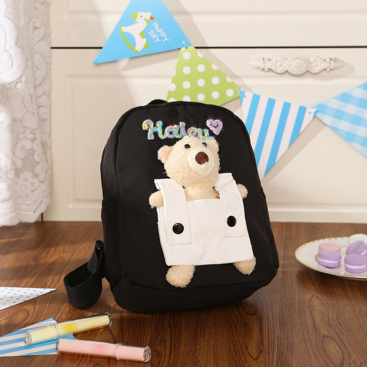 Sac à Dos Peluche Ourson Personnalisable avec Prénom et Couleurs au choix | Cadeau Rentrée Scolaire pour Enfant