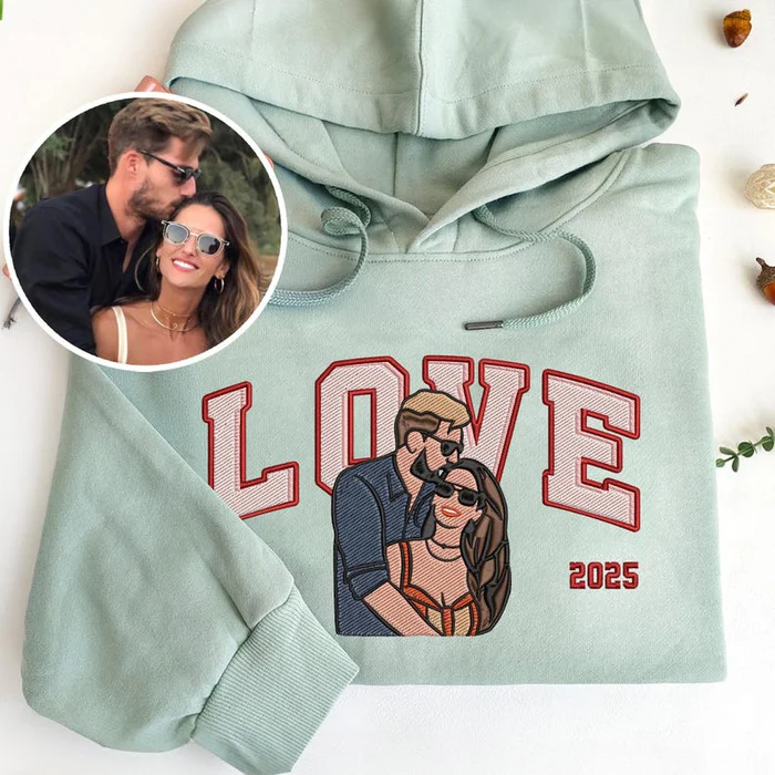 Sweatshirts assortis pour couples  avec photo brodée personnalisée