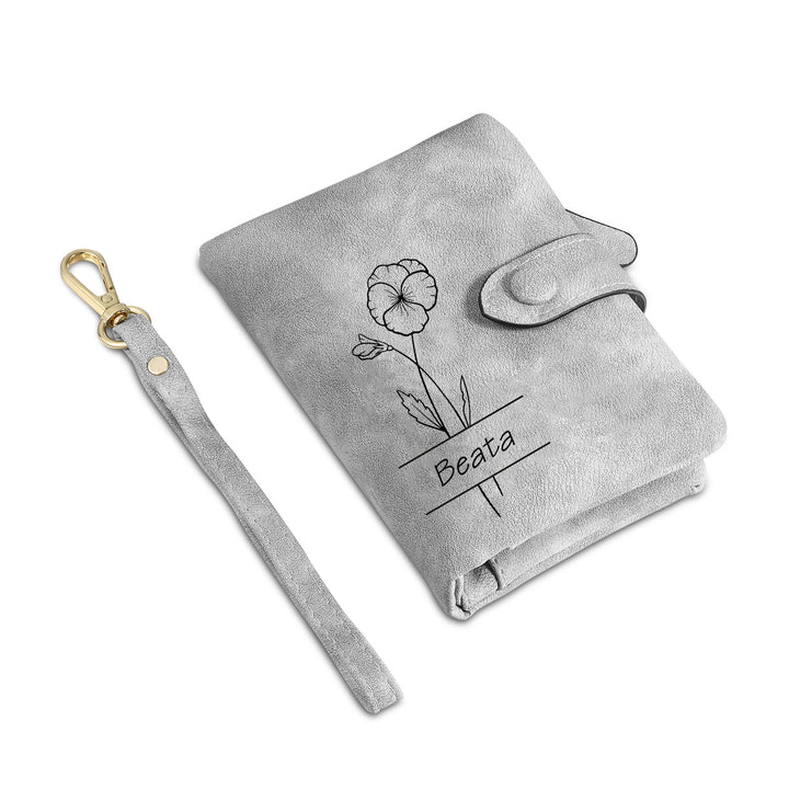 Portefeuille Fleur de naissance 1 Prénom et Photo Personnalisés avec Texte Porte-Monnaie Carte pour Femmes