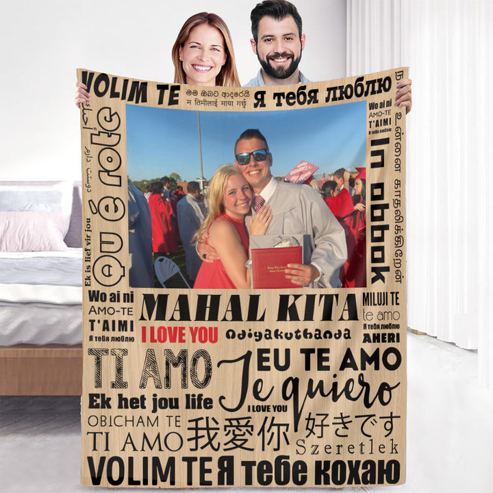 Couverture photo personnalisée Couverture polaire Love You en 100 langues