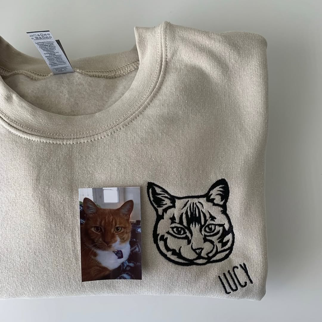 Sweats à capuche, t-shirts et sweatshirts personnalisés avec visage d'animal brodé，pour chats